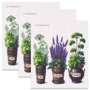 Eco-Friendly Swedish Dishcloths - Dill-Lavender-Parsley Set of 3 (Paper Towel Replacements)