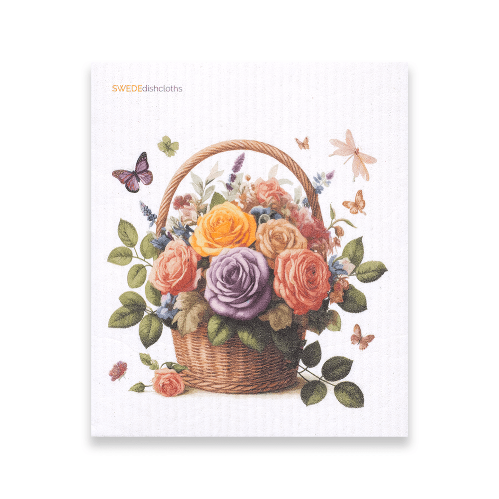 Eco-Friendly Swedish Dishcloths - Roses in Basket (Paper Towel Replacement) - SWEDEdishcloths.com