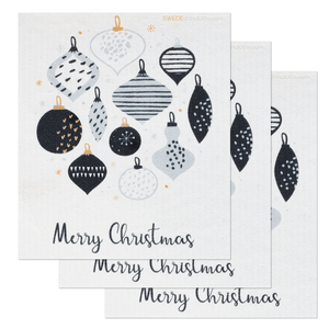 B&W Christmas Ornaments Swedish Dishcloth: Set of 3 clothsEco-Friendly, Reusable, Super Absorbent | SWEDEdishcloths