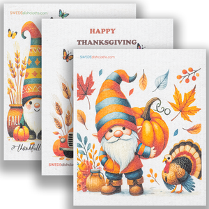 Eco-Friendly Swedish Dishcloths - Mixed Thanksgiving Gnomes set of 3