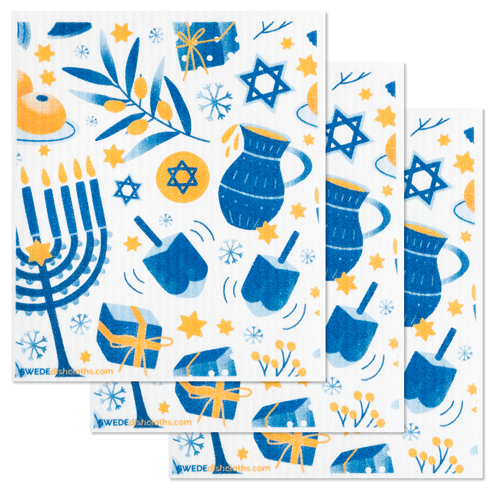 Swedish Dishcloths Hannukah Collage Set of 3 cloths Eco Friendly Absorbent Cleaning Cloth - SWEDEdishcloths.com