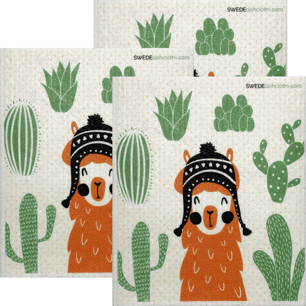 Orange Llama Set of 3 Swedish Dishcloths