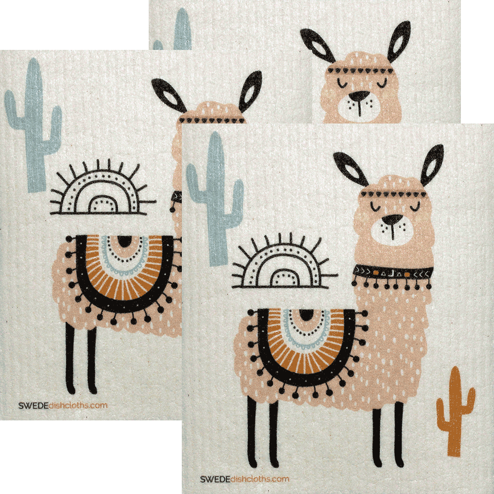 Pink Llama Set of 3 Swedish Dishcloths