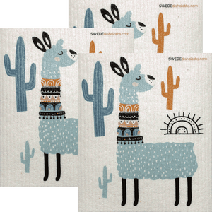 Turquoise Llama Set of 3 Swedish Dishcloths