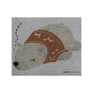 Sleeping Winter Bear on Gray ONE each Swedish Dishcloth | ECO Friendly Absorbent Cleaning Cloth | Reusable Cleaning Wipes