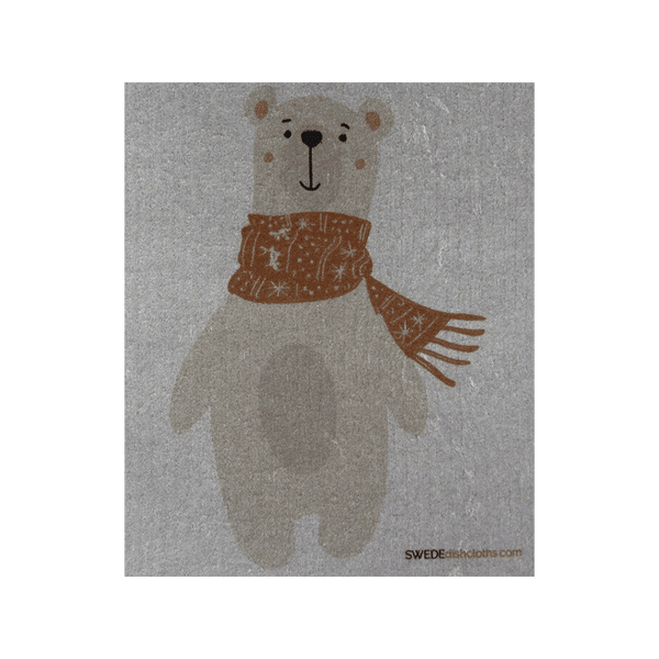 Winter Bear on Gray ONE each Swedish Dishcloth | ECO Friendly Absorbent Cleaning Cloth | Reusable Cleaning Wipes