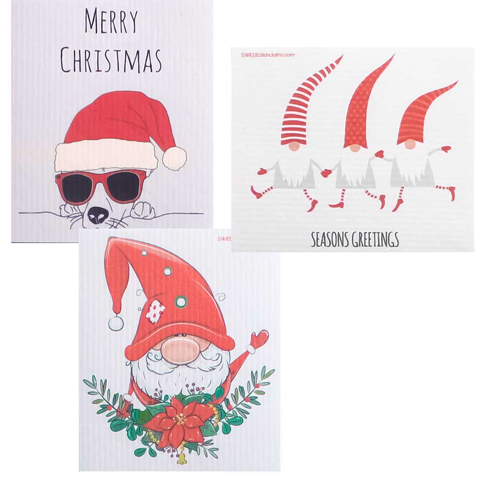 Christmas 2020 Set of 3 cloths (One of each design) Swedish Dishcloths ECO  Absorbent Cleaning Cloth