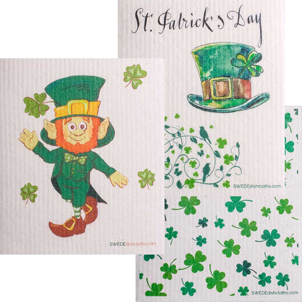 Saint Patricks 2021 Set of 3 Swedish Dishcloths (One of each design) | ECO Friendly | Reusable Cleaning Spongecloth