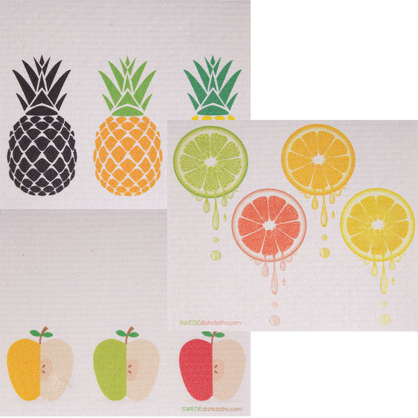 Swedish Dishcloth (Mixed Fruit) Set of 3 (One of each design) Paper Towel Replacements | Swededishcloths