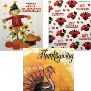 Mixed Thanksgiving "B" Set of 3 cloths (One of each design) Swedish Dishcloths ECO  Absorbent Cleaning Cloth