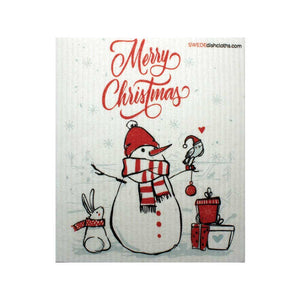 Christmas Snowman w/Bird One cloth Swedish Dishcloths | Eco Friendly Reusable Absorbent Cleaning Cloth