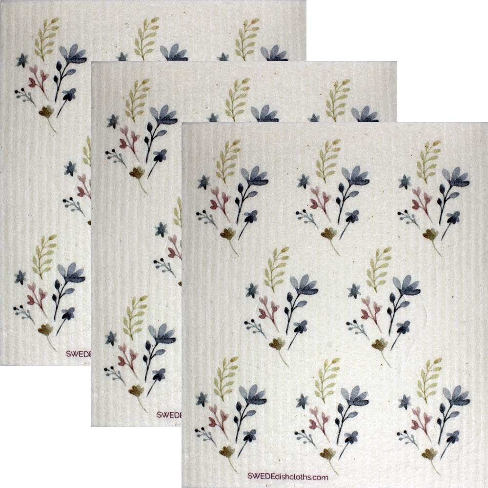 Swedish Dishcloths Purple Flowers Pattern Set of 3 cloths - Eco Friendly Absorbent Cleaning Cloth
