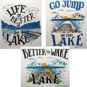 Swedish Dishcloths Lake Life Set of 3 cloths (one of each design)  Eco Friendly Absorbent Cleaning Cloth