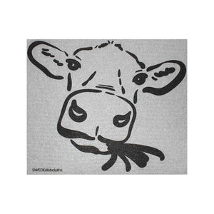Swedish Dishcloths "Cow Silhouette on Gray" One Dishcloth | ECO Friendly Reusable Absorbent Cleaning Cloth