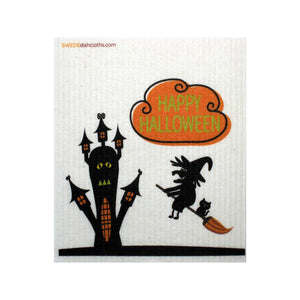 Halloween Witch On Broom One cloth Swedish Dishcloths | ECO Friendly Absorbent Cleaning Cloth