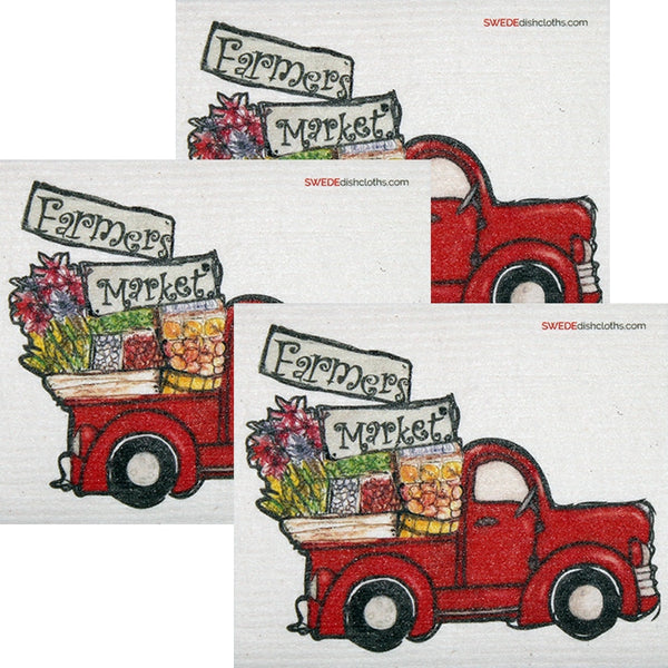 Farmers Market Truck Set of 3 each Swedish Dishcloths | ECO Friendly Absorbent Cleaning Cloth | Reusable Cleaning Wipes