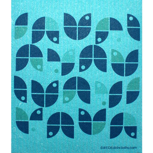 Geometric Flowers Blue on Blue One cloth Swedish Dishcloths | ECO Friendly Absorbent Cleaning Cloth - SWEDEdishcloths.com