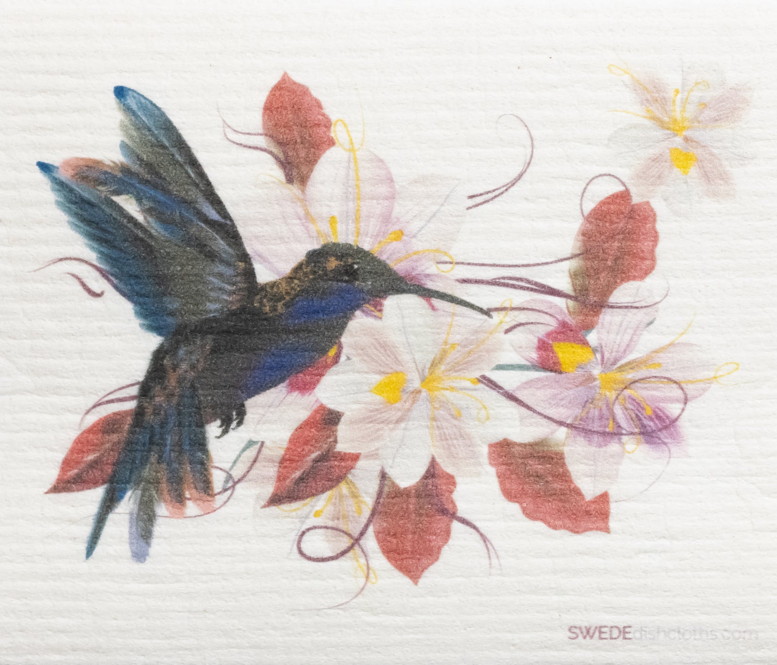 Hummingbirds Red Flowers Single Spongecloths Swedish Dishcloth, eco-friendly alternative to paper towel