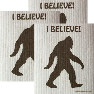 I Believe Bigfoot Set of 3 each Swedish Dishcloths | ECO Friendly Absorbent Cleaning Cloth | Reusable Cleaning Wipes