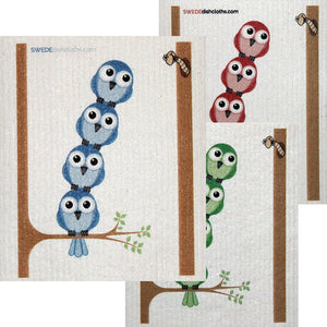 Mixed Birds in Tree Set of 3 each Swedish Dishcloths | ECO Friendly Absorbent Cleaning Cloth | Reusable Cleaning Wipes - SWEDEdishcloths.com