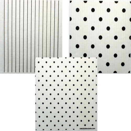 Mixed B&W Patterns Set of 3 cloths (One of each design) Swedish Dishcloths ECO Absorbent Cleaning Cloth - SWEDEdishcloths.com