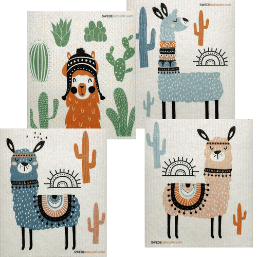 Mixed Llamas Set of 4 Swedish Dishcloths (One of each design) - SWEDEdishcloths.com
