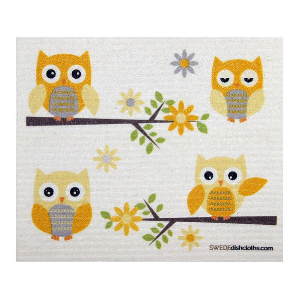 Owls In Branches One Each Swedish Dishcloth | Eco Friendly Absorbent Cleaning Cloth | Reusable Cleaning Wipes - 1