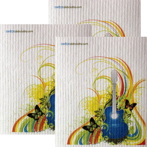 Rainbow Guitar Set of 3 each Swedish Dishcloths | ECO Friendly Absorbent Cleaning Cloth | Reusable Cleaning Wipes - SWEDEdishcloths.com