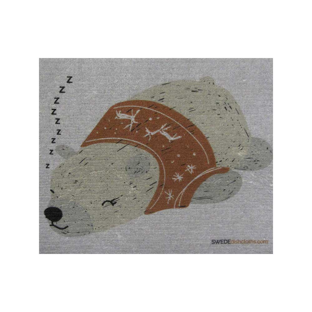 Sleeping Winter Bear on Gray ONE each Swedish Dishcloth | ECO Friendly Absorbent Cleaning Cloth | Reusable Cleaning Wipes - SWEDEdishcloths.com