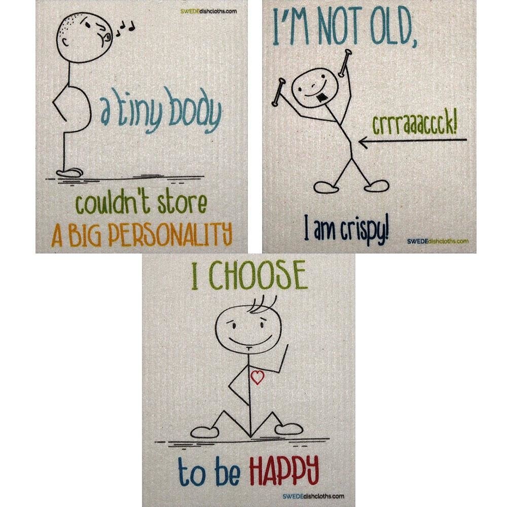 StickMan Sayings Set of 3 each Swedish Dishcloths | ECO Friendly Absorbent Cleaning Cloth | Reusable Cleaning Wipes - SWEDEdishcloths.com