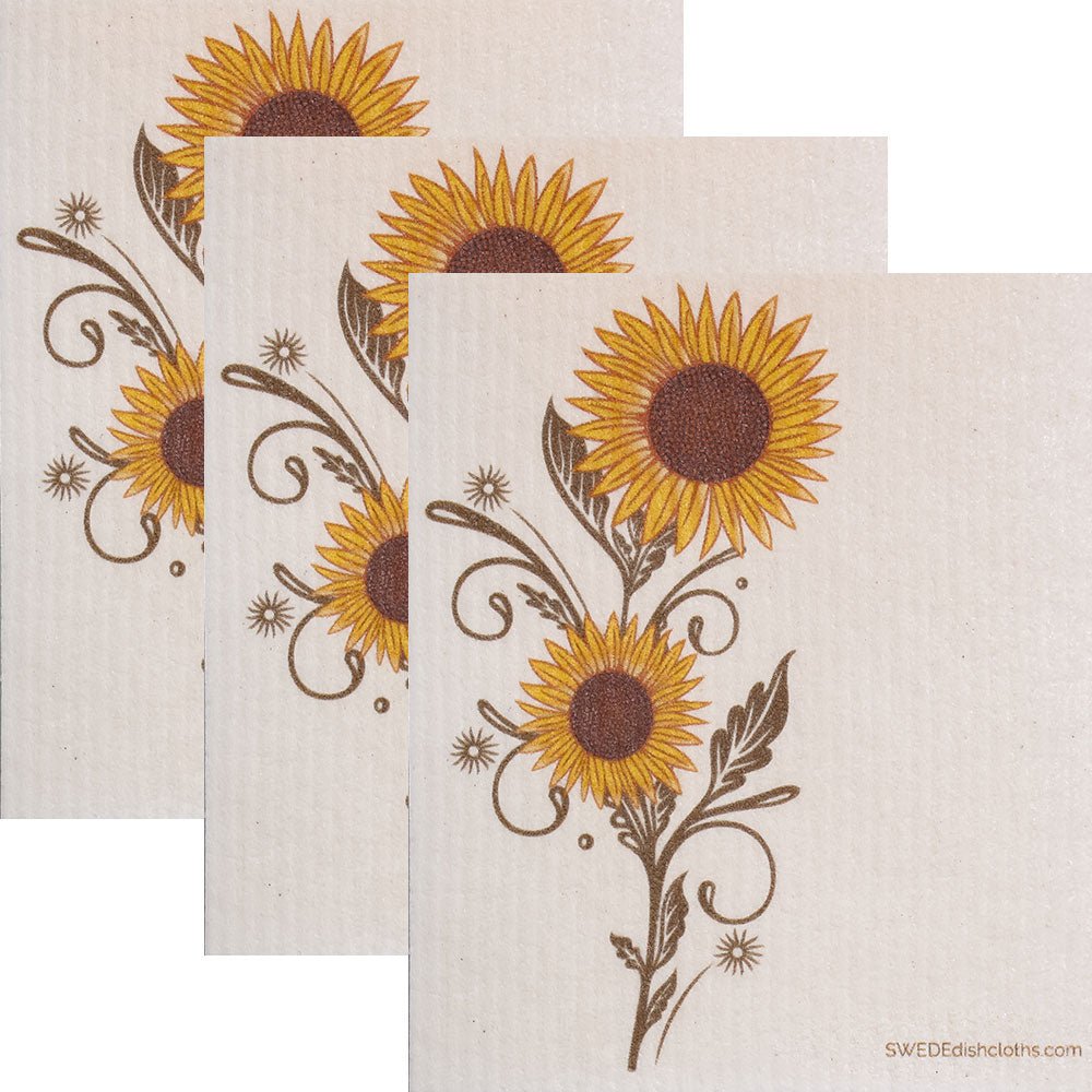 Sunshine Sunflower Set of 3 Swedish Dishcloths - SWEDEdishcloths.com