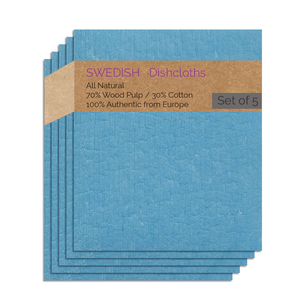 Swedish Dishcloth 5 Pack (Blue Color) Paper Towel Replacements | Swededishcloths - SWEDEdishcloths.com