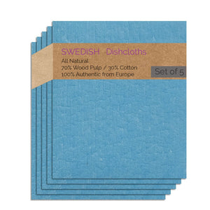 Swedish Dishcloth 5 Pack (Blue Color) Paper Towel Replacements | Swededishcloths - SWEDEdishcloths.com