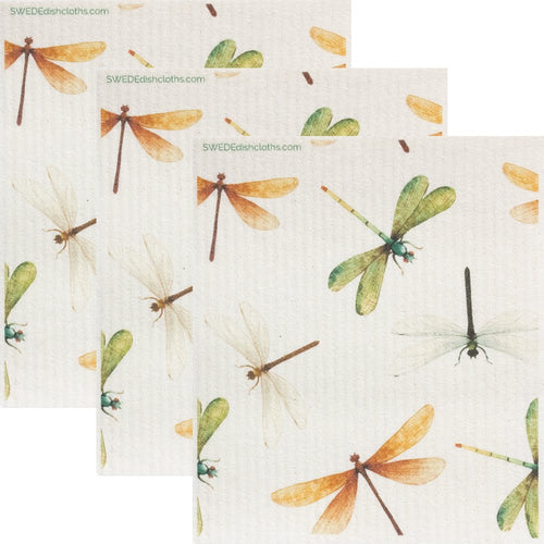 Swedish Dishcloth Dragonfly Collage Set of 3 Spongelcoths - SWEDEdishcloths.com