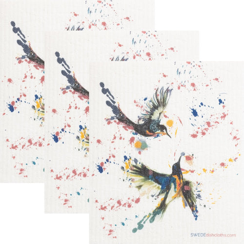 Swedish Dishcloth Hummingbirds Playing Set of 3 Sponge cloths - SWEDEdishcloths.com