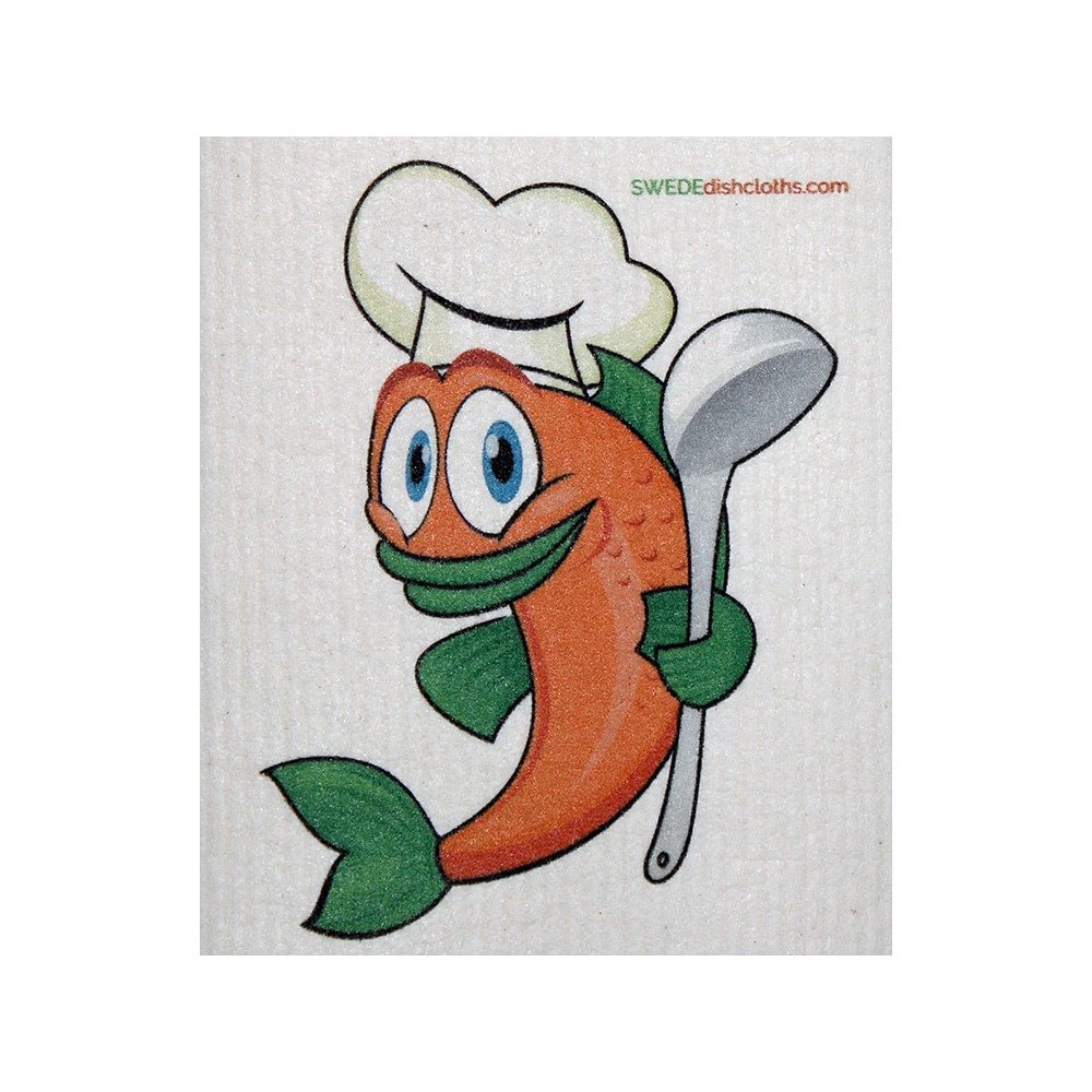 Swedish Dishcloth One Swedish Dishcloth Orange Fish Chef Design - SWEDEdishcloths.com