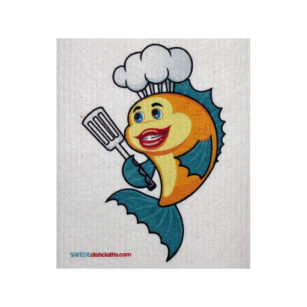 Swedish Dishcloth One Swedish Dishcloth Yellow Fish Chef Design - SWEDEdishcloths.com