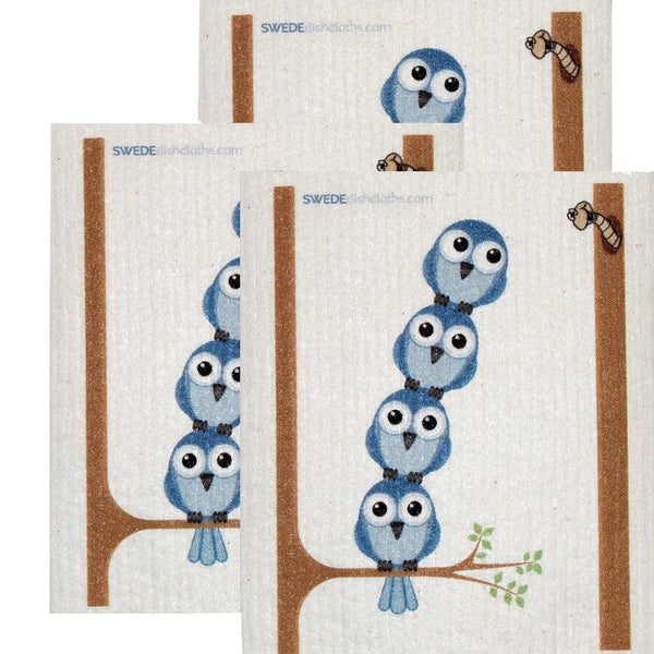 Swedish Dishcloth Set of 3 each Swedish Dishcloths Bluebirds in Tree Design