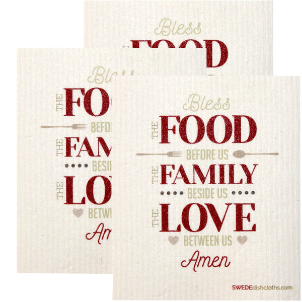 Swedish Dishcloth Set of 3 each Swedish Dishcloths Food-Family-Love Design
