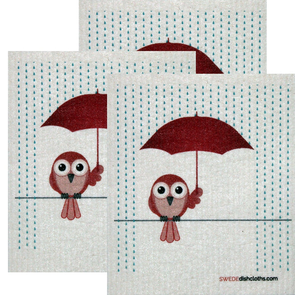 Swedish Dishcloth  Set of 3 each Swedish Dishcloths Redbird in Rain Design