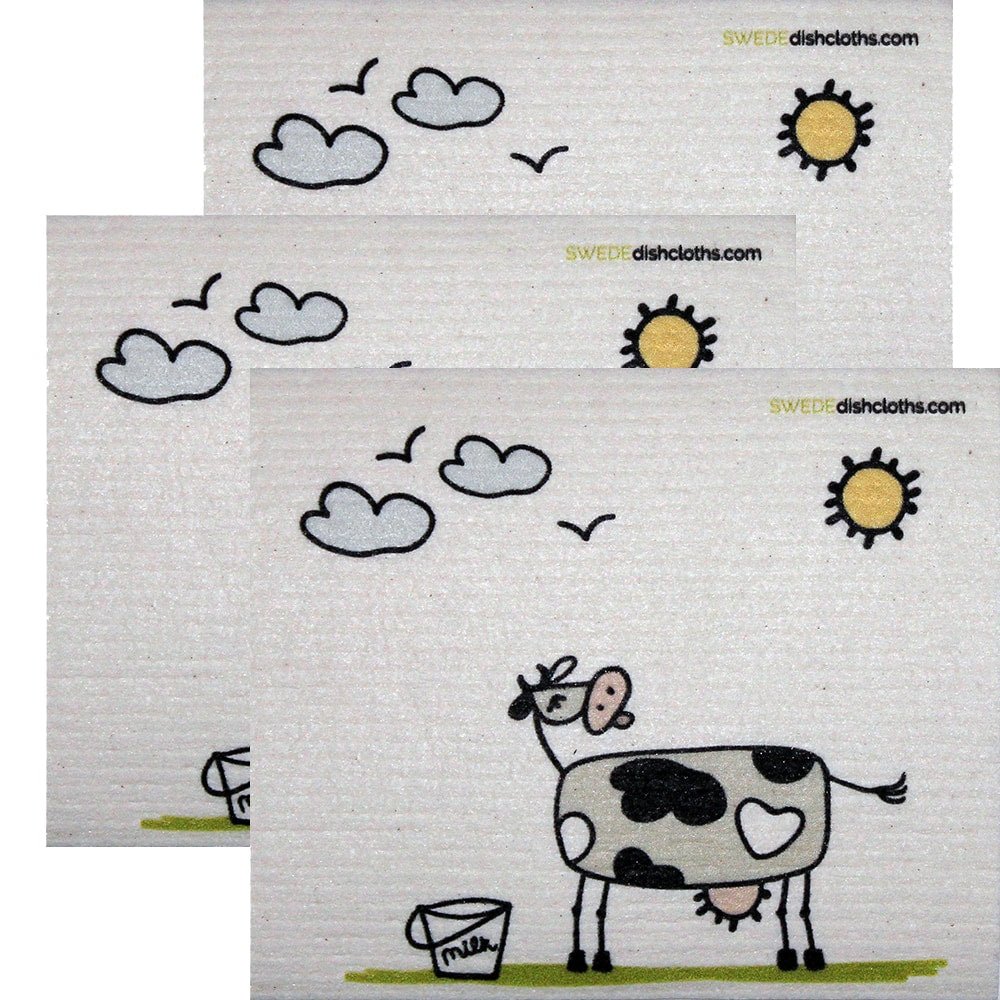 Swedish Dishcloth Set of 3 each Swedish Dishcloths Fun Cow in Sun Design - SWEDEdishcloths.com