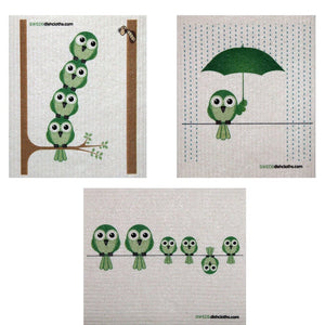 Swedish Dishcloth Set of 3 each Swedish Dishcloths Mixed Greenbirds Design - SWEDEdishcloths.com