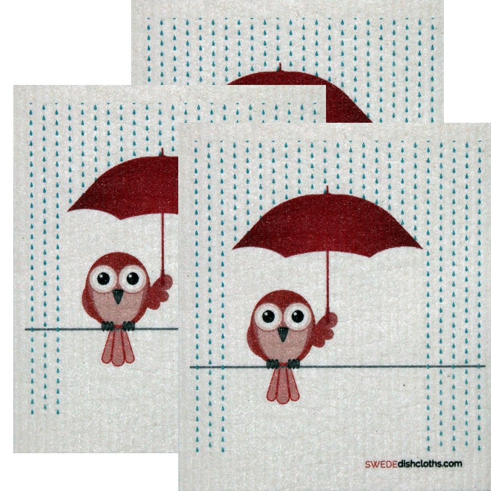 Swedish Dishcloth Set of 3 each Swedish Dishcloths Redbird in Rain Design - SWEDEdishcloths.com