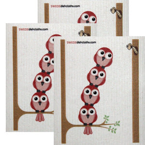 Swedish Dishcloth Set of 3 each Swedish Dishcloths Redbirds in Tree Design - SWEDEdishcloths.com