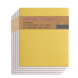 Swedish Dishcloths 5 Pack (1 Yellow, 4 Natural) Combo YNNNN Paper Towel Replacements | Swededishcloths - SWEDEdishcloths.com